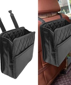 1Pack Car Seat Back Organizer, PU Leather Hanging Organizer, Multipurpose Storage Bag for Small Items, Waterproof Easy To Clean Car Accessories, for Car SUV Truck (Black)