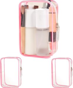 2 Pack Cute Pink Small Makeup Bag 1 Quart Size TSA Approved Toiletry Bag Clear Zipper Pouch Long Flight Must Haves International Airplane Travel Essentials for Flying Overseas Gift Bag