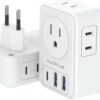 2 Pack European Travel Plug Adapter with USB C, US to Europe Power Adapters with 4 AC Outlets, 3 USB Charging Ports, International Plug Adapter, 7 in 1 Travel Essentials for Italy France Greece