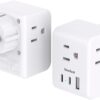 2 Pack Germany France Travel Plug Adapter with 3 Outlets 1 USBA 2 USB C, One Beat Type E/F International Power Adapter, Travel Essentials US to Europe France Germany South Korea Netherlands