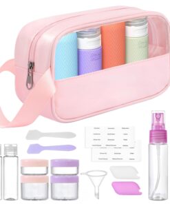 20 Pack Travel Bottles for Toiletries, TSA Approved Leak Proof Silicone Travel Size Containers with Labels Pink Toiletry Bag, Portable Travel Essentials for Women，Refillable Empty Travel Bottles Set