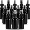 2oz Glass Spray Bottle, Fine Mist Boston Glass Bottles with Black Fine Mist Sprayer Small Clear Bottles for Essential Oils, Bath, Beauty, Hair & Cleaning, UV Black, Pack of 12