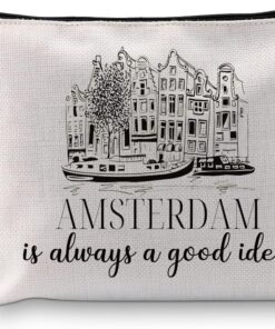 Amsterdam Holiday Vacation Trip Surprise Gift Netherlands Holland Dutch Souvenir Gift Travel Makeup Zipper Pouch Gift for Amsterdam lover (Good Idea Amsterdam Bag)