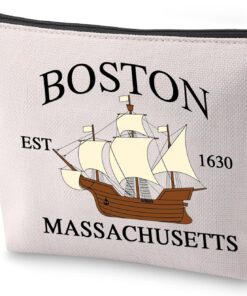 BLUPARK Massachusetts State Makeup Bag Massachusetts Travel Gift Boston Est 1630 Massachusetts Cosmetic Bag Neighborhood Gift (Boston Est)