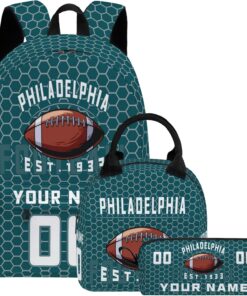 Custom Philadelphia Backpack Set, Personalized School Bag 3 Piece Set with Lunch Bag Pencil Case Design Your Name Number, Gifts for Men Women Boys Kids