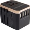 International Universal Travel Adapter Worldwide 4 USB 1 Type C Travel Charger, EU UK European Travel Plug Adapter Europe Power Outlet Converter, Travel Essentials Accessories – Gold