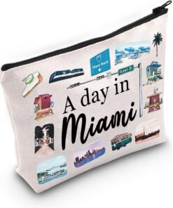 JNIAP Miami City Cosmetic Bag Miami Souvenirs Gift For Women A Day In Miami Vacation Makeup Pouch Florida Beach Gift