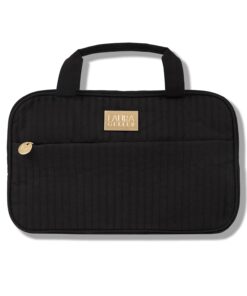 LAURA GELLER NEW YORK Quilted Folding Travel Makeup Bag, Black – Hanging Toiletry Bag Organizer for Travel – Large Capacity Full Size Makeup Bag – Easy to Clean