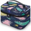 Large Women Wash Bag, Cosmetic Organizer Train Toiletry Storage Case Holder Zipper Makeup Bag Pouch 9.8×7.5×5.9 in Print Pineapple Fruits Triangles in Memphis Style on Dark Blue Print