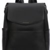 Leather Diaper Bag Backpack with Changing Pad, Stroller Straps, Bottle Holder (Black Olivia)