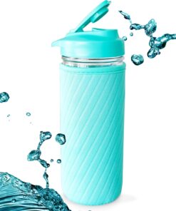 Masontops 3 PC Mason Jar Water Bottle Set – 1 X 16 oz Regular Mouth Jar – 1 Turquoise Insulator Sleeve – 1 Turquoise Drinking Lid
