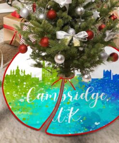 Merry Christmas Tree Skirts 36″x36″ United Kingdom Cambridge Christmas Tree Mat Travel Souvenir Heroes Series Rustic Xmas Tree Ornaments for Merry Halloween Xmas Holiday Party Decorations Ornaments
