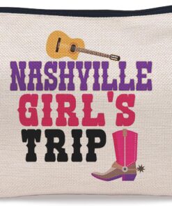 Nashville Girl’s Trip Western Country Music Makeup Bag,Retro Western Cowgirl Boot Girls Vacation Cosmetic Makeup Bag,Christmas Birthday Gifts for Teen Girls Best Friends,Cowgirl Gifts