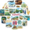 Navy Peony Nordic Norway Travel Stickers (28pcs) – Watercolor, Scandinavia, Norwegian-Themed Vacation Decals for Journals, Scrapbooks, Waterbottles
