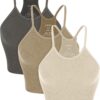 ODODOS Women’s Crop 3-Pack Seamless Rib-Knit Camisole Crop Tank Tops