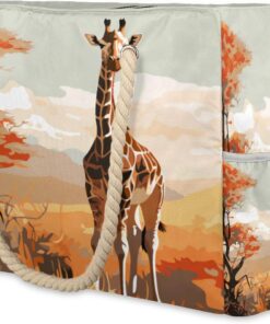 cfpolar Animal Giraffe African Savannah Large Beach Bag, Waterproof Sandproof Beach Tote Bag with Zipper, Pool Bag for Women, Shoulder Bag for Gym Beach Travel Family Vacation Essentials