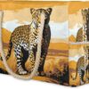 cfpolar Leopard African Savannah Large Beach Bag, Waterproof Sandproof Beach Tote Bag with Zipper, Pool Bag for Women, Shoulder Bag for Gym Beach Travel Family Vacation Essentials
