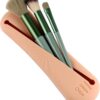 evron Makeup Brush Holder Silicone, Anti-brushes Falling out Design Travel Makeup Organizer Case,Travel Essentials Toiletry Bag for Women with Built-in Excess Powder Removal Design (Khaki)