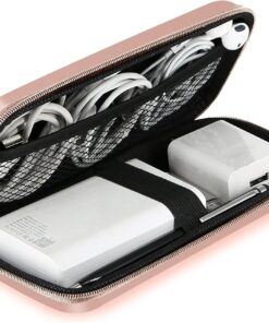 iMangoo Shockproof Carrying Charger Case Hard Protective EVA Impact Resistant Power Bank Pouch Small Electronics Organizer Cable Accessory Travel Essentials for Women,Size 6.5”x3.2”x1”,Rose Gold