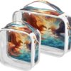 panksolu Clear Toiletry Bag with Handle Two Fire Phoenix Bird PVC Waterproof Makeup Bags for Women Men Traveling Clear Travel Pouch Cosmetic Bags,2 Pack