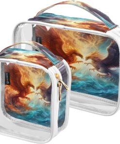 panksolu Clear Toiletry Bag with Handle Two Fire Phoenix Bird PVC Waterproof Makeup Bags for Women Men Traveling Clear Travel Pouch Cosmetic Bags,2 Pack
