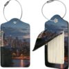 2 PCS Luggage Tags for Suitcase PU Leather Suitcase Tag with Stainless Steel Loop Cute Bag Tags City Seattle Travel Baggage Tags Name ID Labels for Cruise Airport Travel Essentials