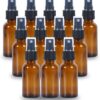 2oz Glass Spray Bottle, Fine Mist Boston Glass Bottles with Black Fine Mist Sprayer Small Clear Bottles for Essential Oils, Bath, Beauty, Hair & Cleaning, Amber, Pack of 12