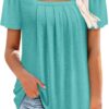BETTE BOUTIK Womens Summer Tops Short Sleeve Pleated Square Neck Tunics Shirts Blouses S-3XL