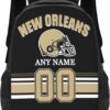 Custom New Orleans Backpack for Men Women, Personalized Backpacks with Name and Number, Customized Football Style Backpack Gifts for Fans
