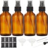Dark Amber Glass Spray Bottles 4 oz, Small Empty Spray Bottles for Essential Oils, Fine Mist for Face, Hair, Plants, Travel, Perfumes, Cleaning Solutions – 4 Pack
