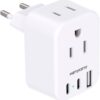 European Travel Plug Adapter USB C, International Plug Adapter, US to Europe Plug Adapter with 2 Outlets 3 USB Ports(2 USB C), Type C Power Adapter to Italy Spain France Portugal Iceland Germany