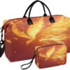 Fire Phoenix Travel Duffel Bags 2PCS,Sports Duffel Bags for Men Women,Weekender Overnight Bag Gym Tote Bag with Toiletry Bag Fire Phoenix Travel Duffel Bags 2PCS,Sports Duffel Bags for Men Women,Weekender Overnight Bag Gym Tote Bag with Toiletry Bag