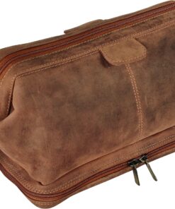 Leather Toiletry Bag for Men – Travel Gift Shaving Dopp Kit – Bathroom Shower Organizer – Cosmetic Makeup Bag for Women