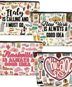 Nashville New York Chicago Italy Lover Gifts Italy Travel Essentials Souvenirs Makeup Bag Cosmetic Bag for Women Travelers Bestie Friend Sister Birthday Friendship Christmas Bachelorette Party Favors