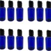 Natural Farms 2 oz Blue Boston Plastic Bottles -12 Pack Empty Bottle Refillable – BPA Free – Essential Oils – Aromatherapy | Black Press Down Disc Cap – Made in the USA