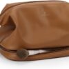 Pocmimut Leather Cosmetic Bag for Women 2-in-1 Portable Drawstring Travel Makeup Bag with Mirror Large Double Layer Make Up Brush Bags(Brown)
