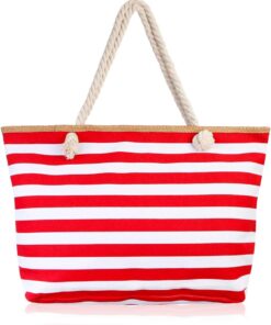 RIAH FASHION Large Reusable Eco Shopper Beach Tote – Canvas Fabric Travel Shoulder Bag Plaid Stripe