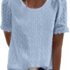 SMIDOW Women Summer 2023 Chiffon Shirts Lace Trim Short Sleeve Round Neck t-Shirt Swiss Dot Business Casual Tops Blouse