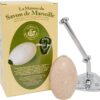 Savon de Marseille – Rotating Wall Mounted Soap Holder – Durable Chrome Finish – with 270 Gram French Soap – Gardeners Fragrance