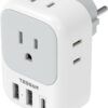 TESSAN Type E F Plug Adapter, Germany France Power Adapter with 3 USB Ports(1 USB C), 4 AC Outlets Travel Adaptor for US to Europe EU Spain Iceland Korea Greece Russia German French