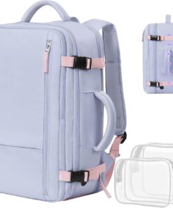 Travel Backpack for Women, Airline Approved Carry On Luggage As Personal Items, 17.3 inch Laptop School Backpack, Waterproof Weekender Bag, Hiking Backpack(Purple)