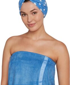 Turbie Twist Cotton Hair Towel Wrap & Microfiber Bath Wrap for Beauty, Travel, Gifting – Luxurious Towel Set for Personal Care – For All Hair Types & Lengths – Blue Polka Dots