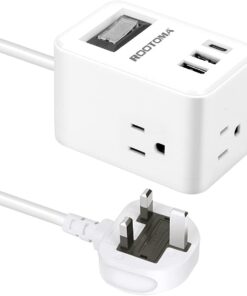 UK Ireland Scotland Travel Plug Adapter, US to UK Plug Adapter with 3 Outlets 3 USB Ports (1 USB C Port), Type G Travel Adapter for USA to British England Scotland Irish London, Cube, White