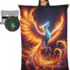 VKPSCHJ Luxury 2 in 1 Travel Blanket and Pillow Set Phoenix Bird on Fire Neon Airplane Blanket Compact with Storage Bag,Soft Plane Blanket Essentials 65×55