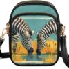 Wild Animals Small Crossbody Bags for Women, Zipper Cross Over Purse PU Leather Shoulder Handbags for Travel, Work