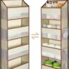 Yecaye 1 Pack Over the Door Storage Organizer, 35.2lbs Load Closet Door Organizer Hanging, No Sagging Bathroom Organizer with 4 Bins 6 Side Pockets, Door Storage for Nursery Baby Essentials, Beige