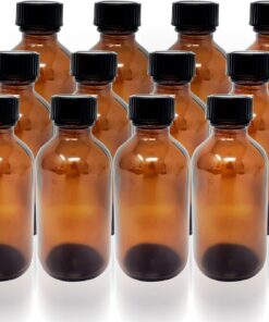 12 Pack (2 oz) 60ml Essential Oil Amber Glass Bottles – Round Boston Empty Refillable Amber Bottle for Many Liquids and Fragrances – CLANRIZA (Amber)