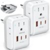 2 Pack European Travel Plug Adapter, VINTAR PD 35W Foldable Type C Adapter with 4 AC Outlets 3 USB Ports(2 USB C), Travel Essentials Charger for US to Most of Europe EU Italy Spain France