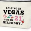 21st Birthday Gifts Makeup Bag Las Vegas 21st Birthday Decorations Gifts 21 Year Old Birthday Gifts for Her Daughter Sister Vegas Trip Vacation Gifts Cosmetic Bag Twenty First Birthday Presents