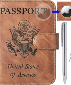 Airtag Passport Holder Cover Wallet Travel Essentials Leather Rfid Blocking Case Vacation Luggage Must Haves Travel Accessories for Men Women (117#Brown)
